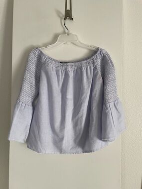 LipSlide Cotton Wide Neck/Off the Shoulder Bell Sleeve Blouse Top nwot Blue